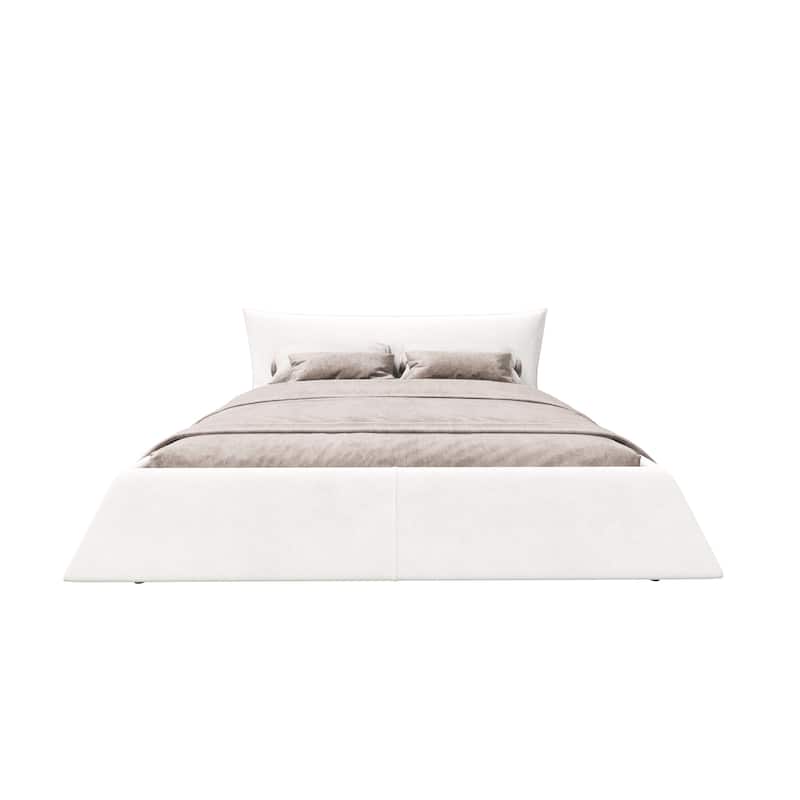 Luxury Upholstered Platform Bed with Velvet Headboard, Modern Queen Size Bed Frame with Metal & Solid Wood Frame for Adult