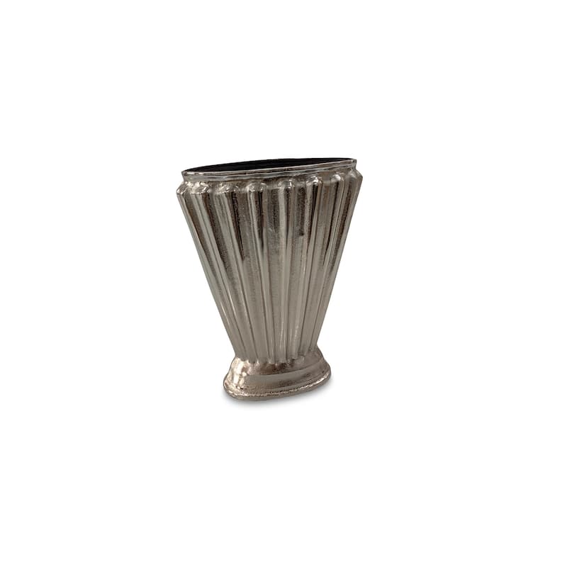 NADAAL STUDIOS Avielle Aged Pewter Cast Aluminum Vase with Fluted Fan Shape