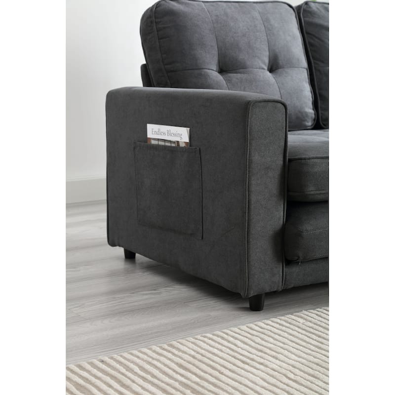 Velvet 55" Convertible 3-Fold Loveseat Sofa Bed: Pull-Out Feature, Side Storage Pocket