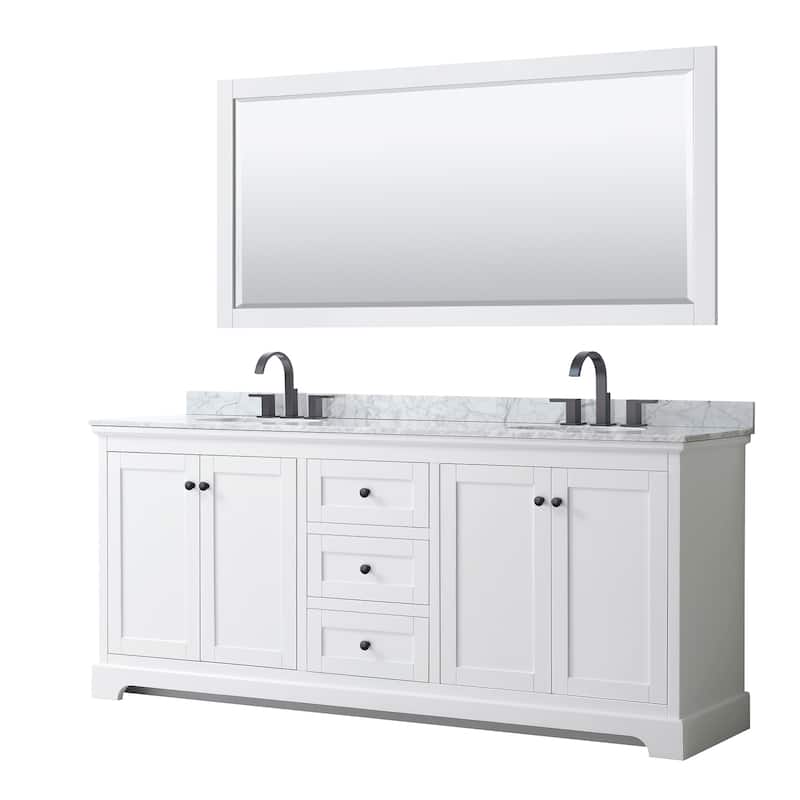Wyndham Collection Avery 80" Free Standing Double Basin Vanity Set - White / White Carrara Marble Top / Matte Black - Painted