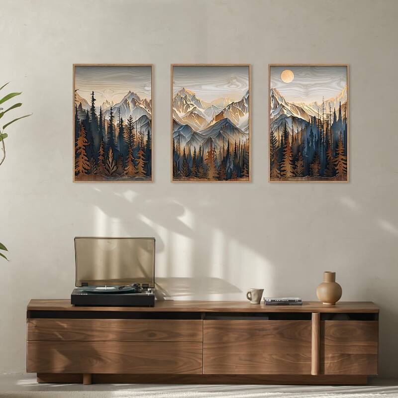 Pine Trees Wall Painting, Ridge Scenery Wall Decor, Natural Sun