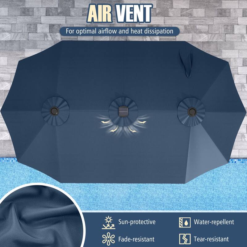 Costway 15.5 FT Extra-Large Patio Umbrella with LED Solar Lights & 12 - See Details