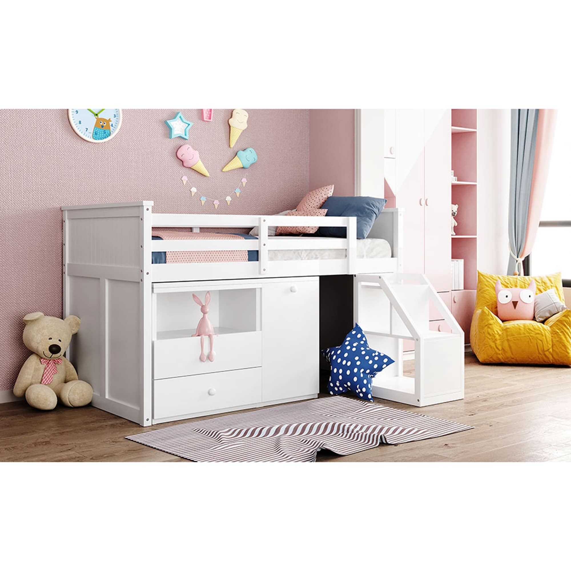 Loft Bed Low Study Twin Size Loft Bed With Storage Steps and