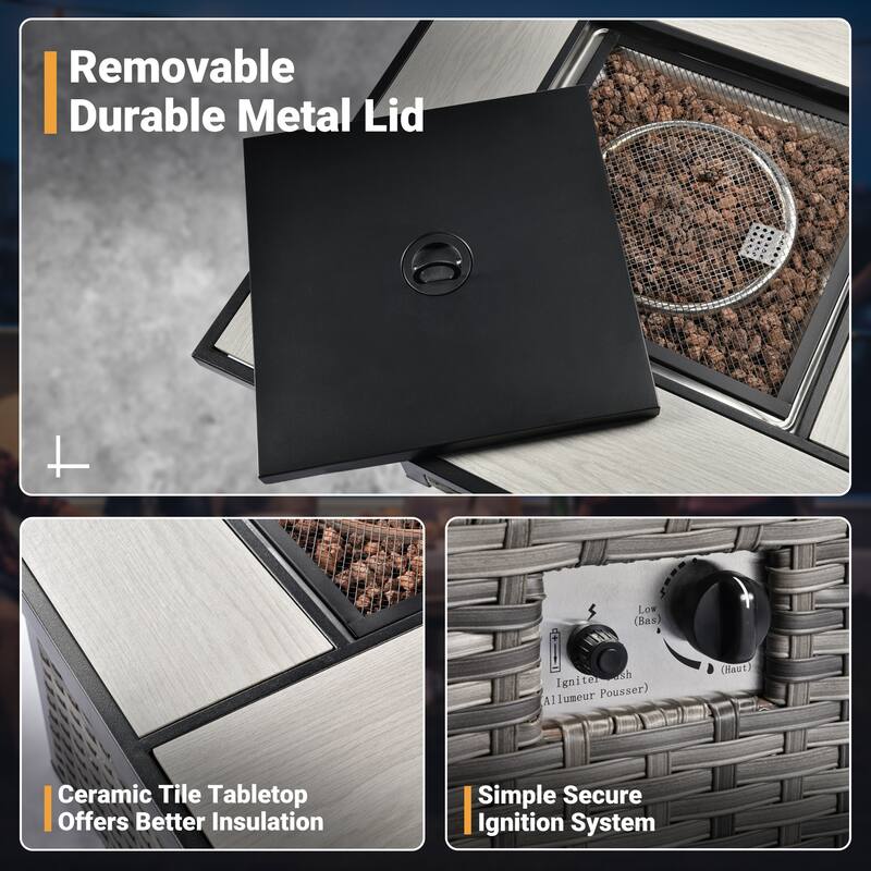 OVIOS 8 Pieces Outdoor Patio Swivel Chair Conversation Set with Fire Table