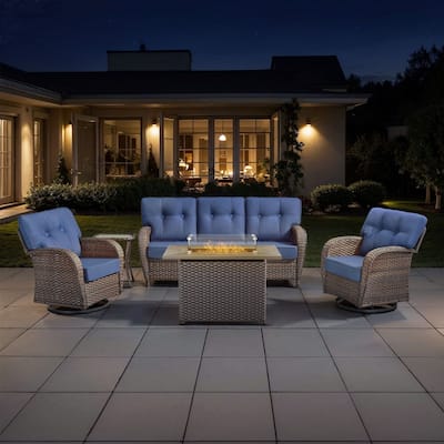 TWrap Wicker Patio Fire Pit Conversation Set with 3-Seat Sofa & Swivel Gliders