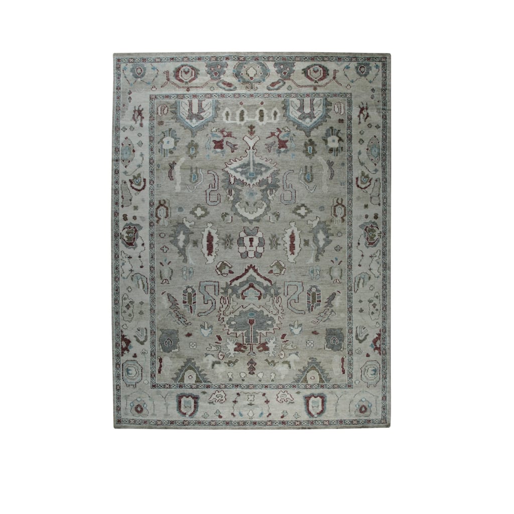 Hand-Knotted Wool Oushak Rug, 8' x 10', Ivory Area Rug, Elegant Soft Texture for Home Interiors - L