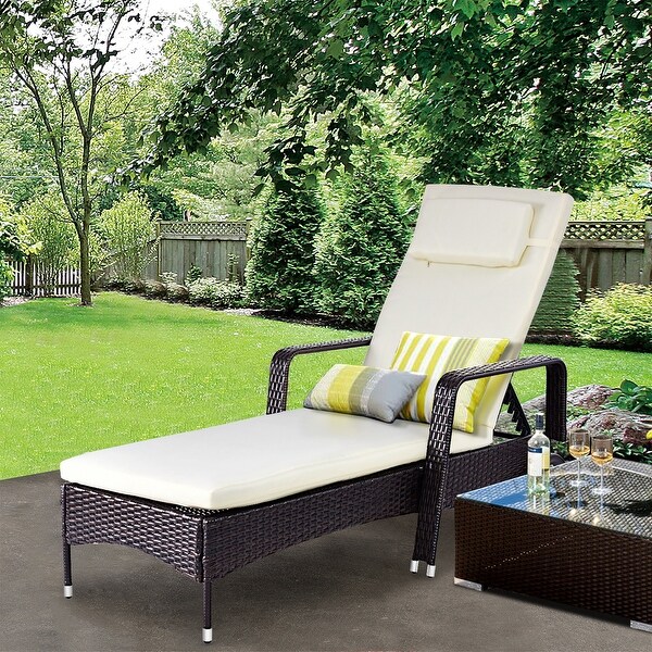 Outdoor Chaise Lounge Chair Recliner Cushioned Patio Furniture Adjustable Wheels Patio Chairs Swings Benches Home Garden