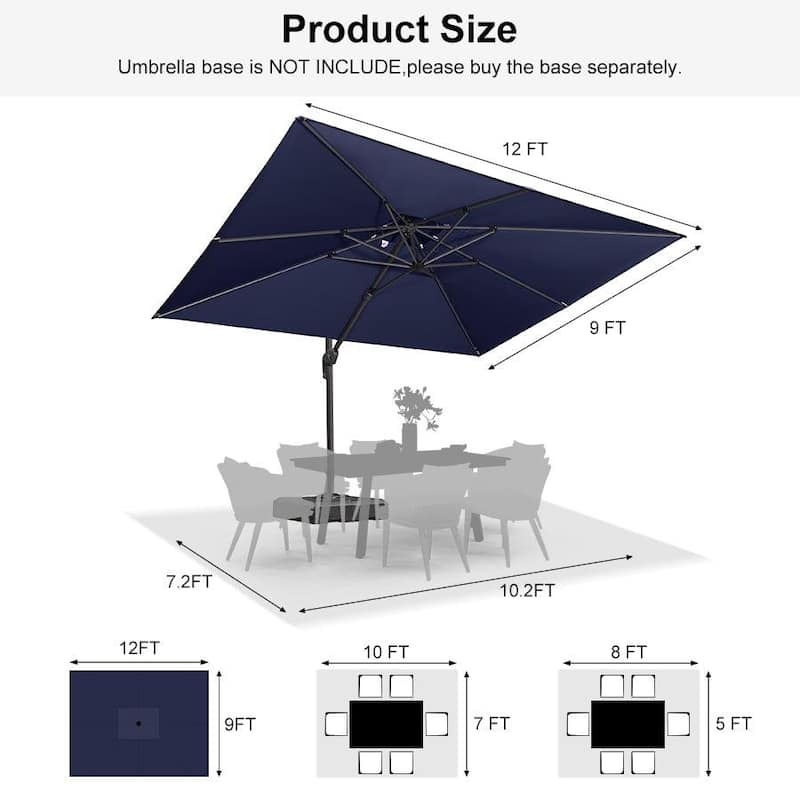 PURPLE LEAF Patio Cantilever Umbrella with 360 Degree Rotation UV Protection