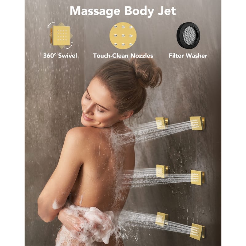 Thermostatic Shower System 12" Rain Shower Head with High Pressure Handheld Spray