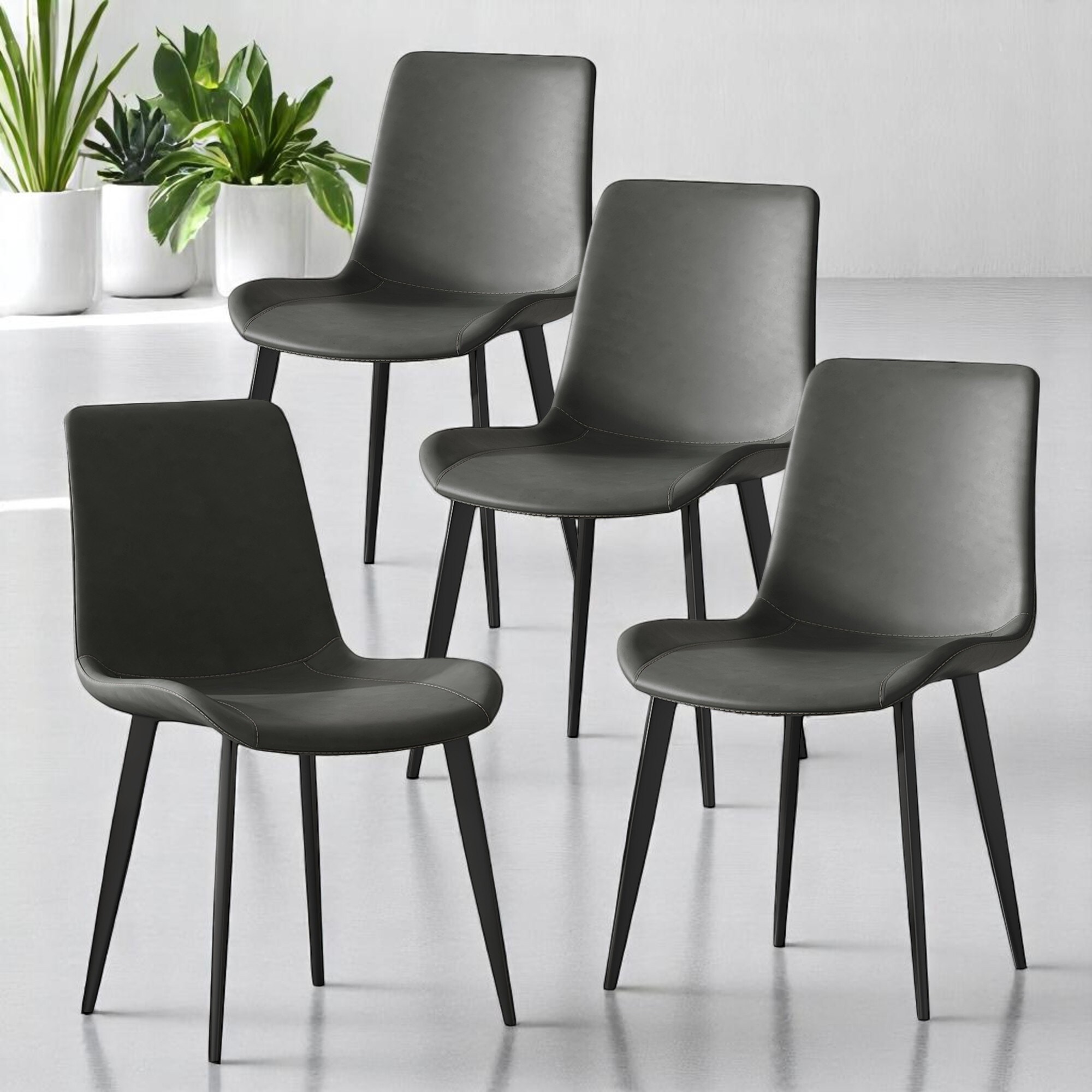 Set of 4 Modern Dining Chairs, Faux Leather Upholstered Seat, Metal Legs, Waterproof Side Chairs for Kitchen, Dining Room