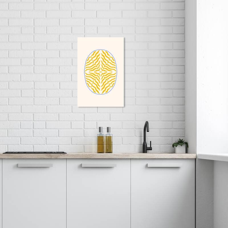 Wynwood Studio Canvas Floral and Botanical Leaves inside a walnut Yellow Modern & Contemporary Wall Art Canvas Print - 24 x 16