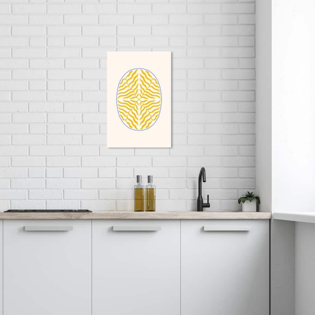 Wynwood Studio Canvas Floral and Botanical Leaves inside a walnut Yellow Modern & Contemporary Wall Art Canvas Print