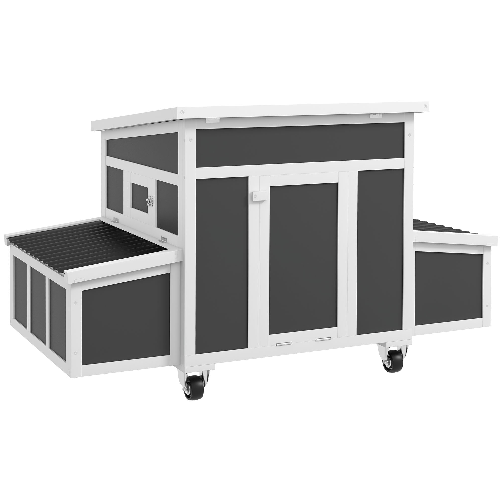 PawHut Wooden Chicken Coop with Nesting Box, Outdoor Poultry Cage Rabbit Hutch for 6 Chickens with Pull Out Tray, Perches, Ramp