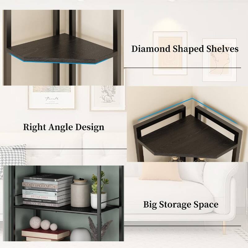 5 Tier Corner Shelf Stand - 24"D x 12"W x 55.7"H
