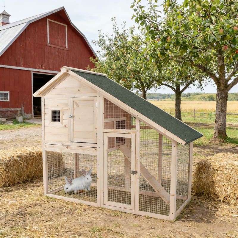 Bunny Cage,Weatherproof Rabbit Hutch,Spacious Pet House is designed for convenient cleaning - Natural Wood