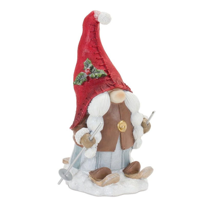 Set of 2 Winter Gnome on Skis Christmas Tabletop Figurines 6.75"