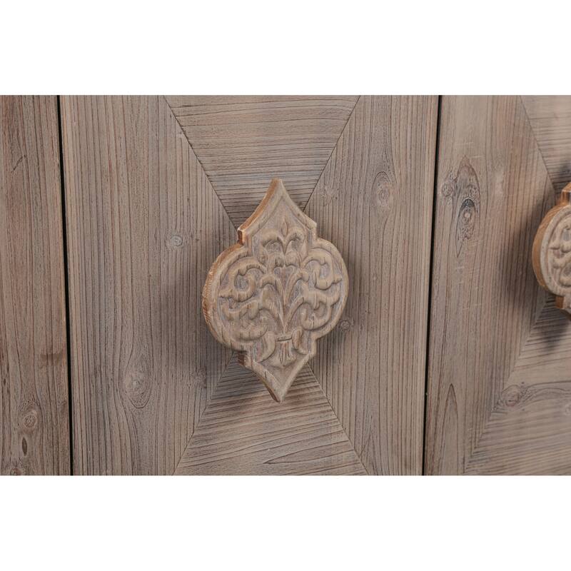 Roomfitters 4-Door Accent Cabinet with Carved Flower Handles, Antique Storage Sideboard for Living Room