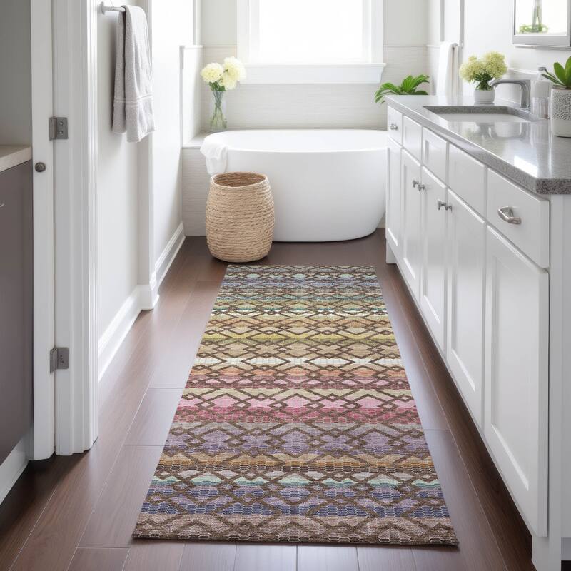 Machine Washable Indoor/ Outdoor Cabo Stripe Chantille Rug