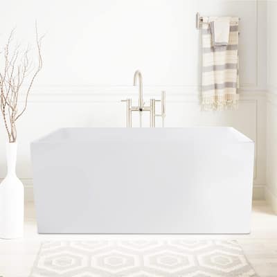 Vanity Art 47" x 29" White Acrylic Flatbottom Freestanding Bathtub