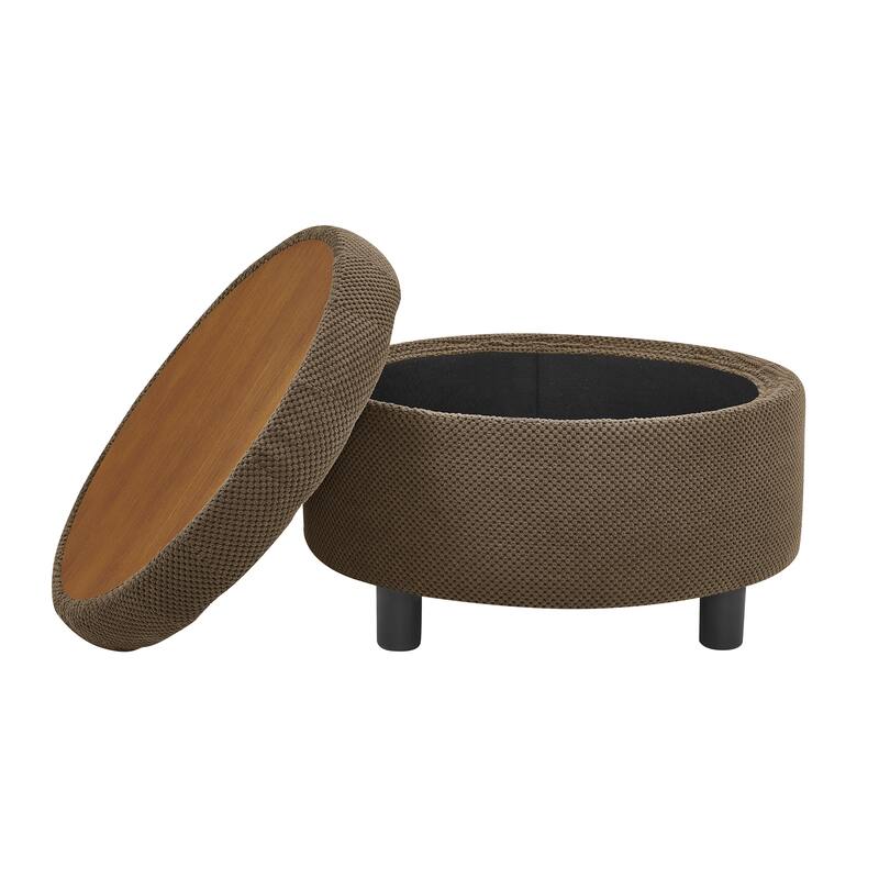 25"Round Storage Ottoman with Tray,ModernTufted Fabric Circle Coffee Table with Storage,Upholstered Ottoman with Removable Top