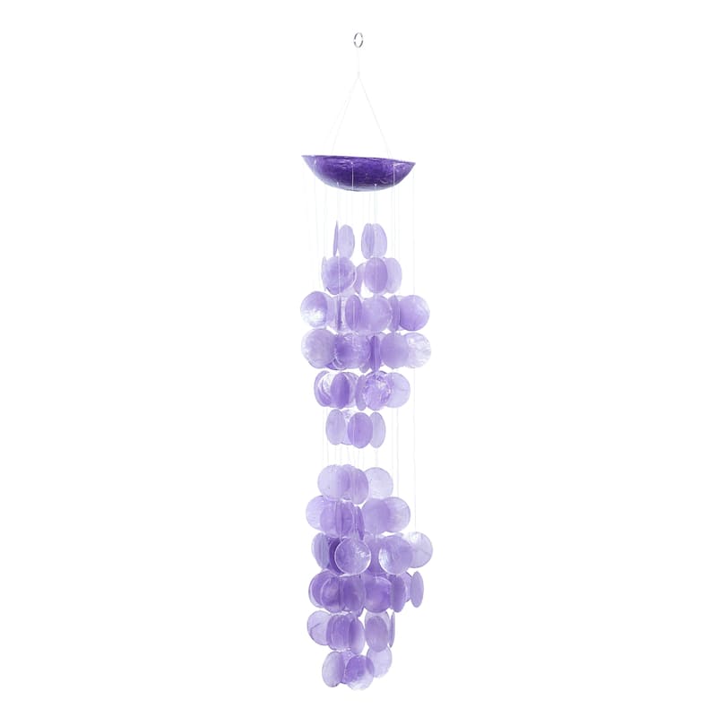 Capiz Shell Waterfall Windchime - White, Purple, Blue - Roche River Decor