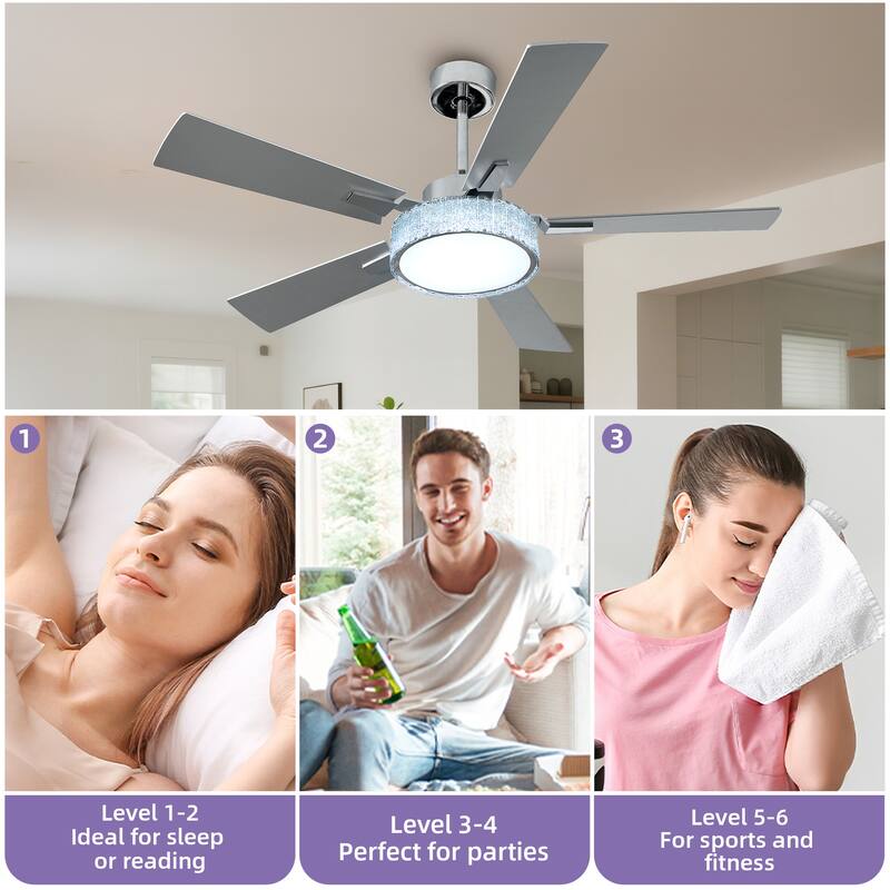 Moasis 52 Inch Crystal Ceiling Fans with Lights and Remote Control - 52 Inches