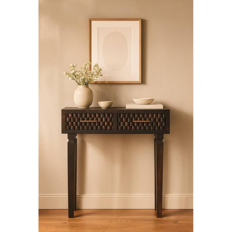Artisan Furniture Solid Wood Arno Console Table, Black, 2-Drawers - N/A - Black