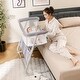 preview thumbnail 2 of 7, Gray Metal Fabric Mesh Baby Bassinet Bedside Sleeper with Adjustable Height and Storage Pockets - 37" x 27.5"