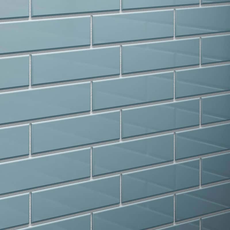 Cruz Bay Studio MKT2909 2" x 8" Glass - 2" x 8" Brick Wall Tile - - Aqua Blue Gloss