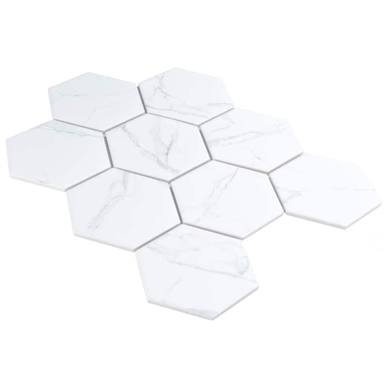 Merola Tile Carrione Super Hex Matte Carrara 10" x 11-1/2" Porcelain Mosaic Floor and Wall Tile