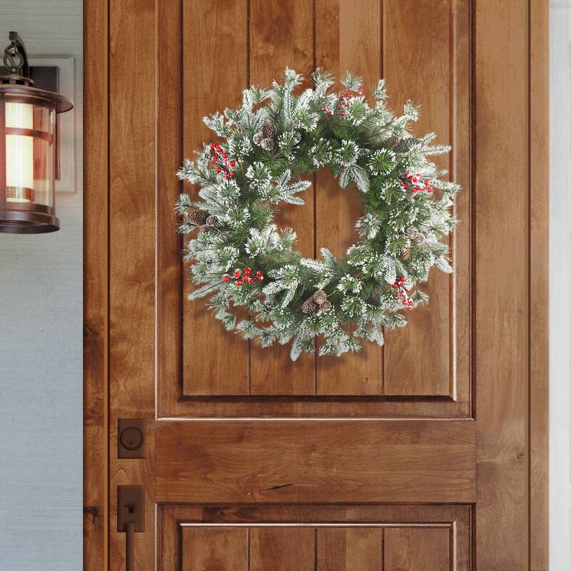 Flocked Pine Artificial Christmas Wreath - 24” - Unlit