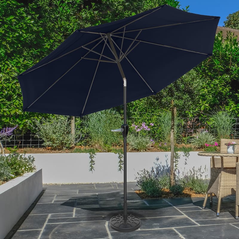 Patio Umbrella with Auto Tilt - 10FT Easy Crank Outdoor Umbrella with Vented Canopy by Pure Garden (Navy) - Navy Blue