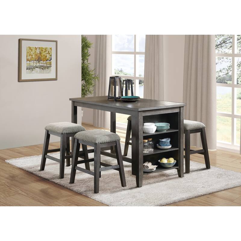 Modern Gray 1pc Counter Height Table with Built-in Shelves Wooden Multifunctional Kitchen Dining Room Furniture