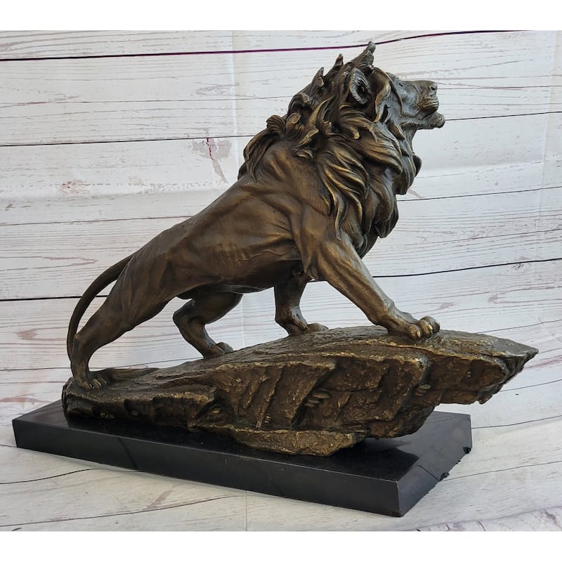 Extra Large Wild African Lion On Prowl Wildlife Safari Bronze Sculpture By Barye