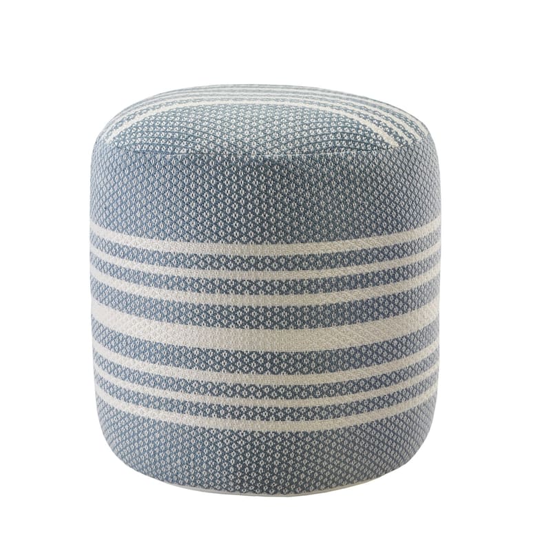 20" Blue and White Striped Round Pouf Ottoman