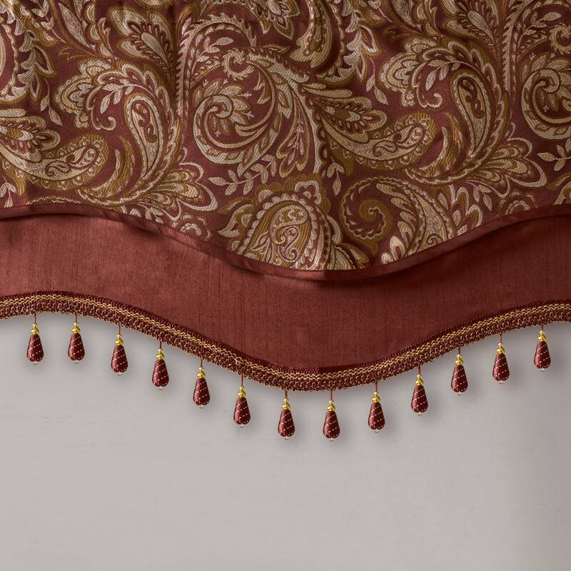 Madison Park Whitman Jacquard Window Rod Pocket Valance with Beads - 50 x 18"