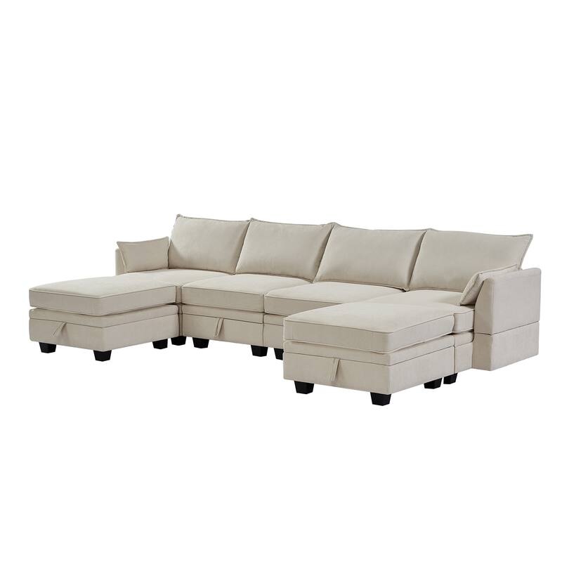 Modern Large UShape Modular Sectional Sofa with Convertible Bed and