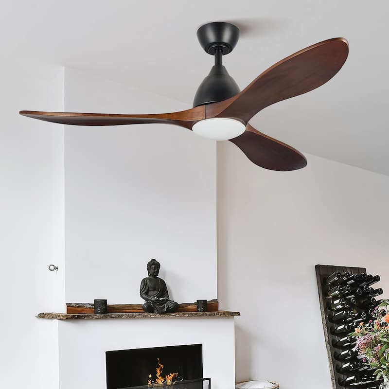 CO-Z Mid-century Modern 3 - Blade Smart LED Ceiling Fan with Dimmable Light and Remote - 52 Inches - Walnut