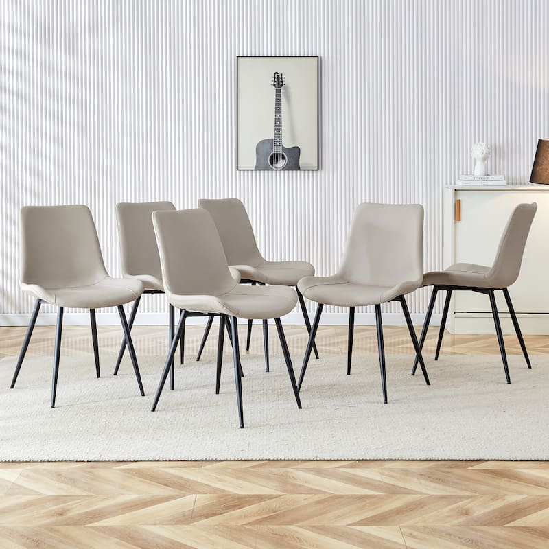 Artificial Leather Backrest Cushion Dining Chair, Black Metal Legs, Curved Widened Cushion Design for more comfort(6 chairs)