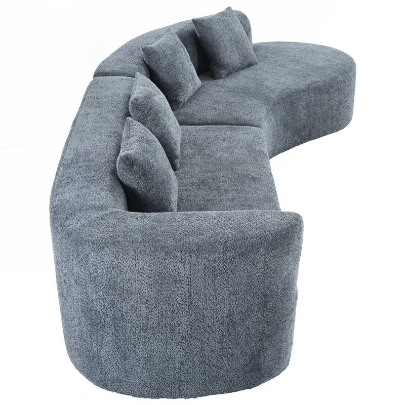 Modern Sectional Sofa with Curved Design, 2-Piece Chenille Modular Couch with 4 Pillows