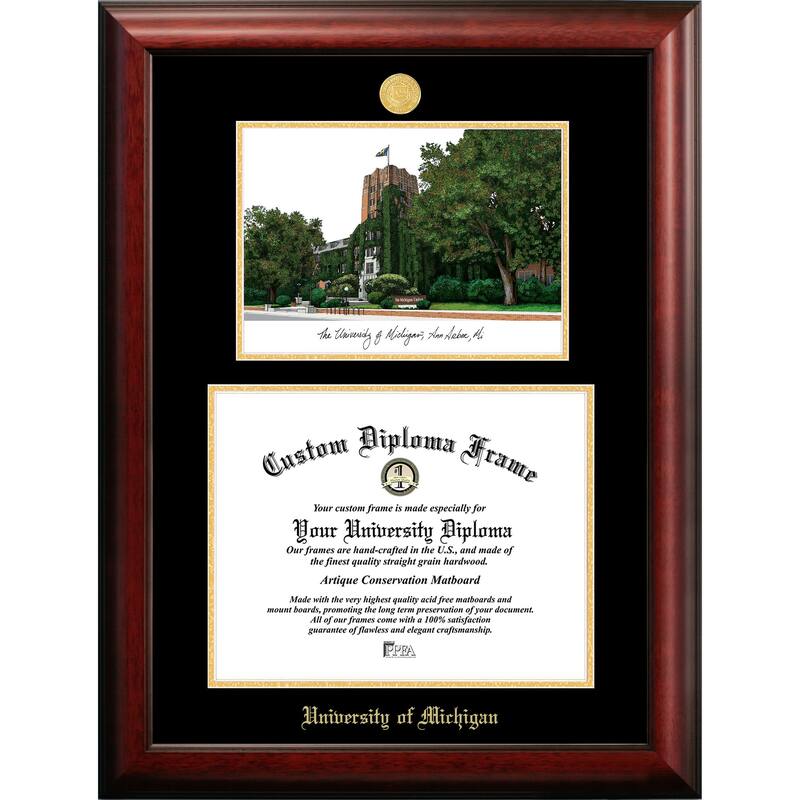 University of Michigan 14w x 11h Gold Embossed Diploma Frame with Campus Images Lithograph