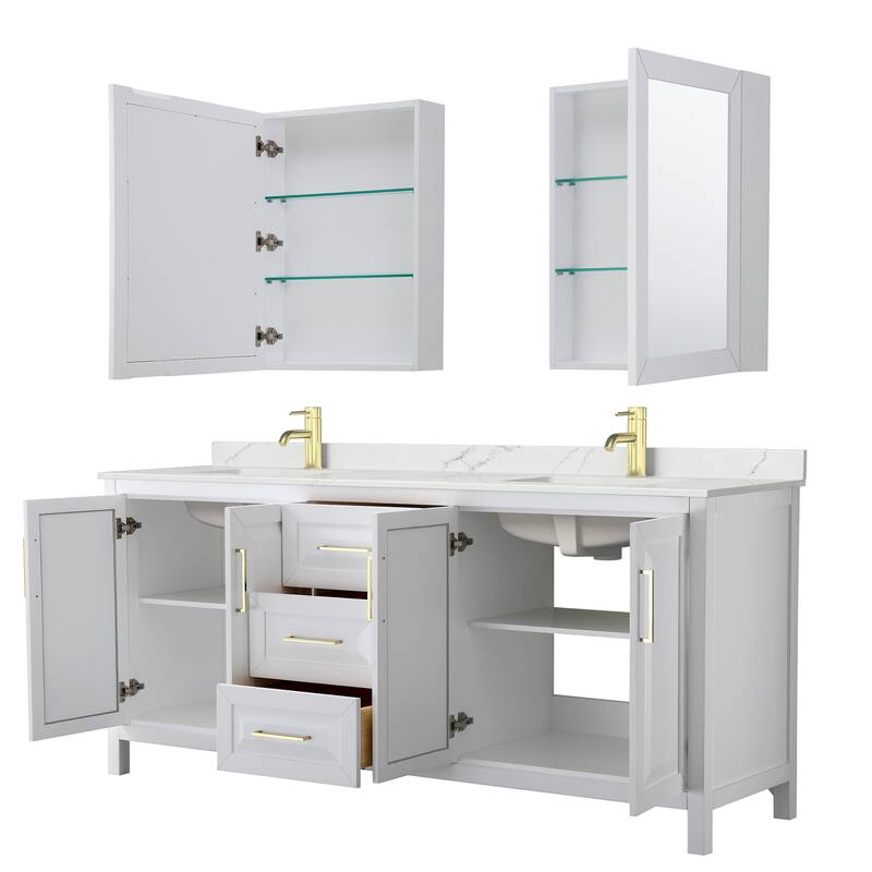 Daria 80-inch Double Vanity, Single Hole Quartz Top, Med Cabinets