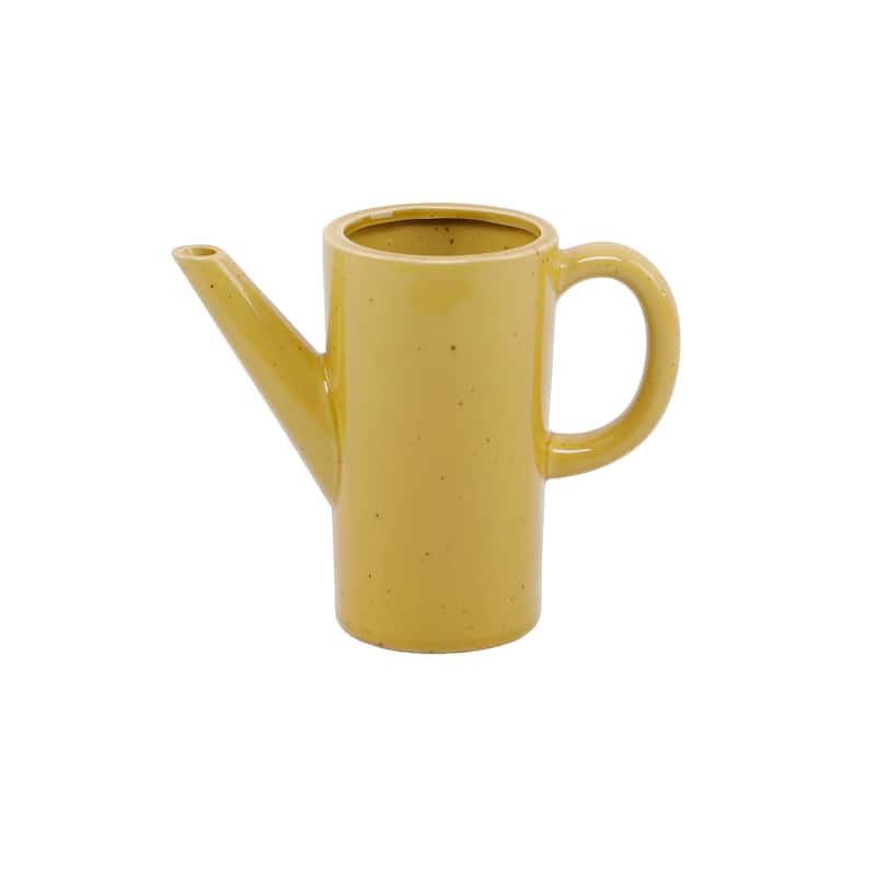 8.75" Ceramic Watering Can ,Speckle Mustard