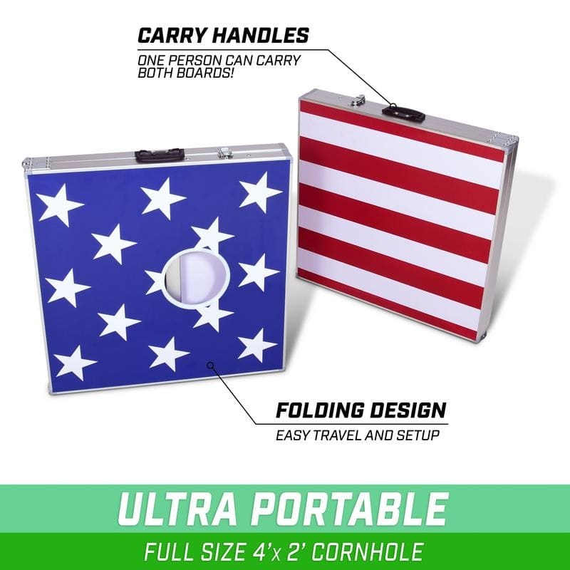 GoSports Cornhole PRO American Flag Bean Bag Toss Game Set - American Flag - 4' x 2'