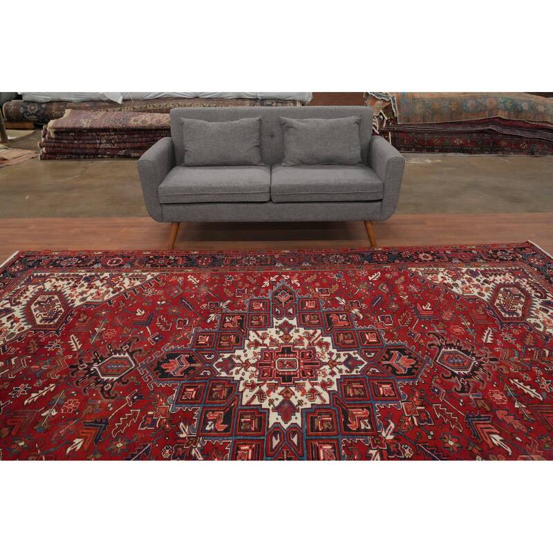 Hand Knotted Oriental 100% Wool Carpet Traditional Medallion Red Heriz Area Rug - 11' 4'' X 8' 6''
