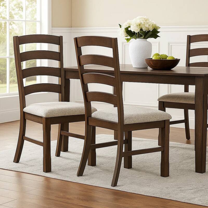19 Inch Solid Wood Dining Chair, Curved Ladderback, Set of 2, Brown
