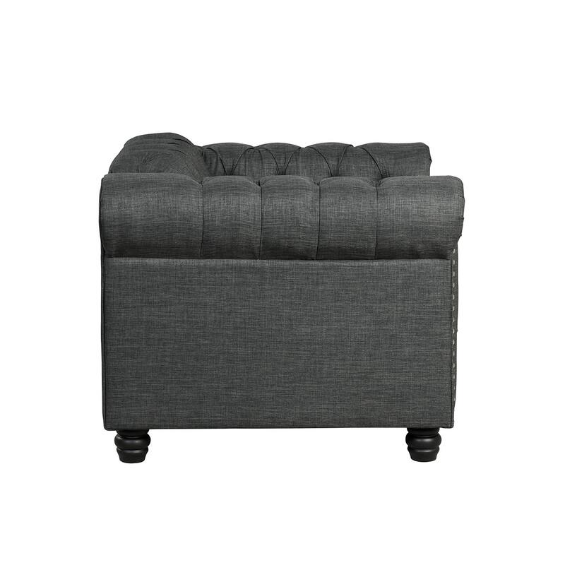 Morden Fort Button Tufted Upholstered Chesterfield Sofa Set Chair and Sofa,2 PCS for Living Room,Linen,Solid Wood Legs