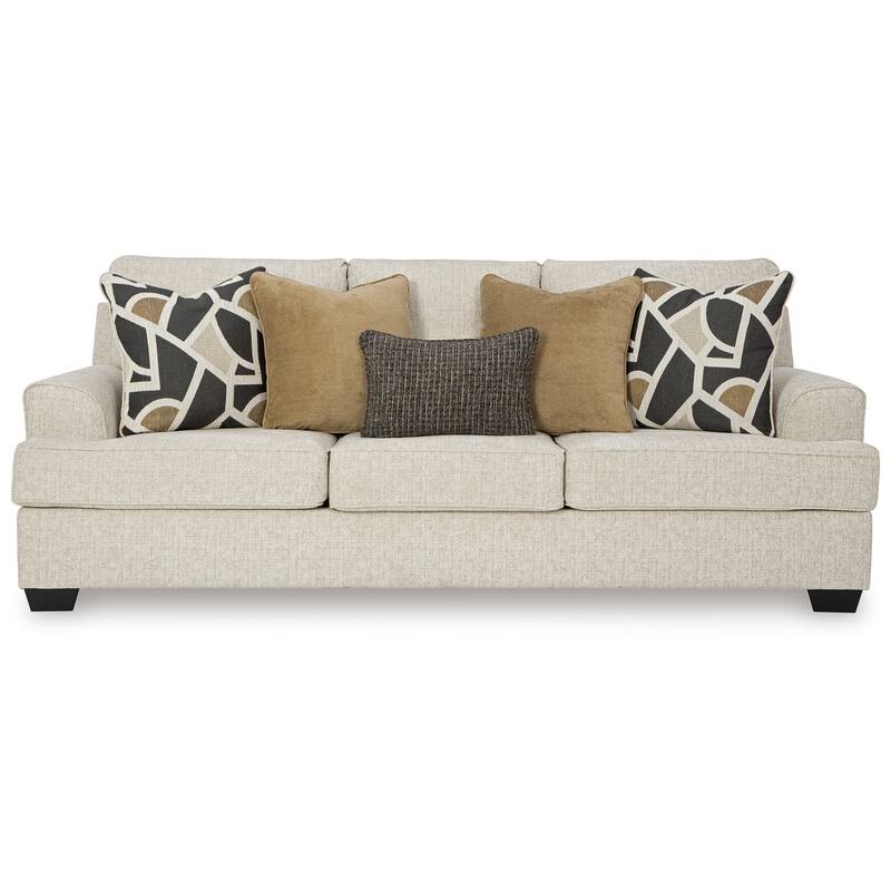 Burgess Sofa, Quartz Beige Polyester, 5 Accent Throw Pillows, 97 Inch