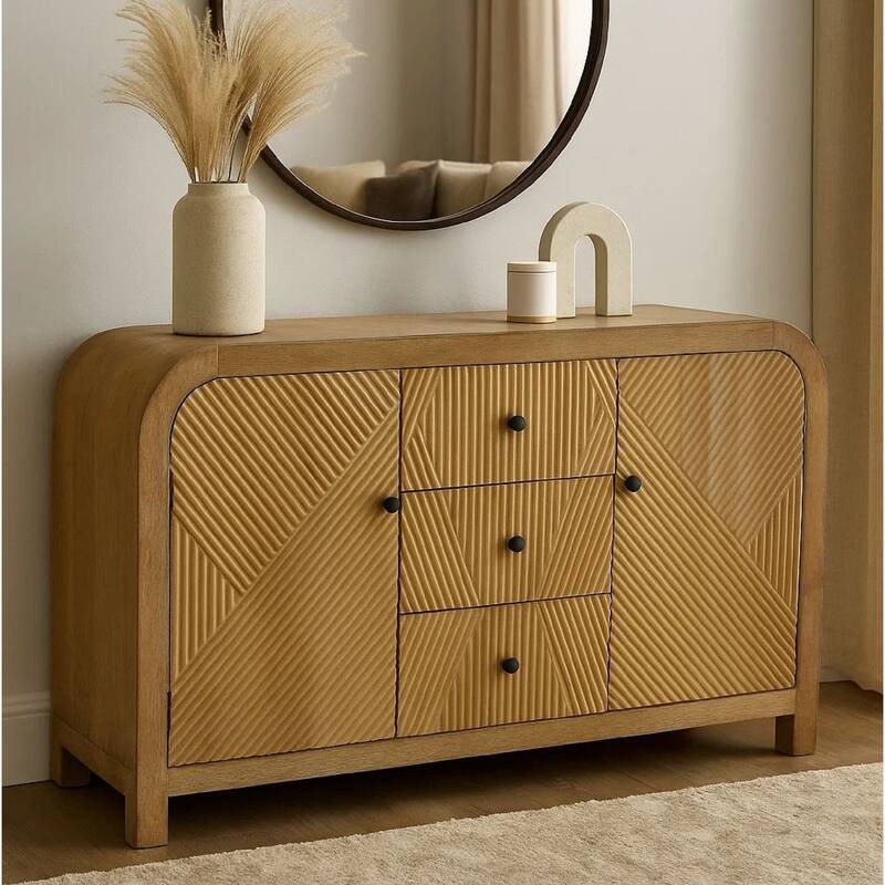 Aki Storage Cabinet Dresser, 3 Drawers and 2 Doors, 47 Inch Brown Wood