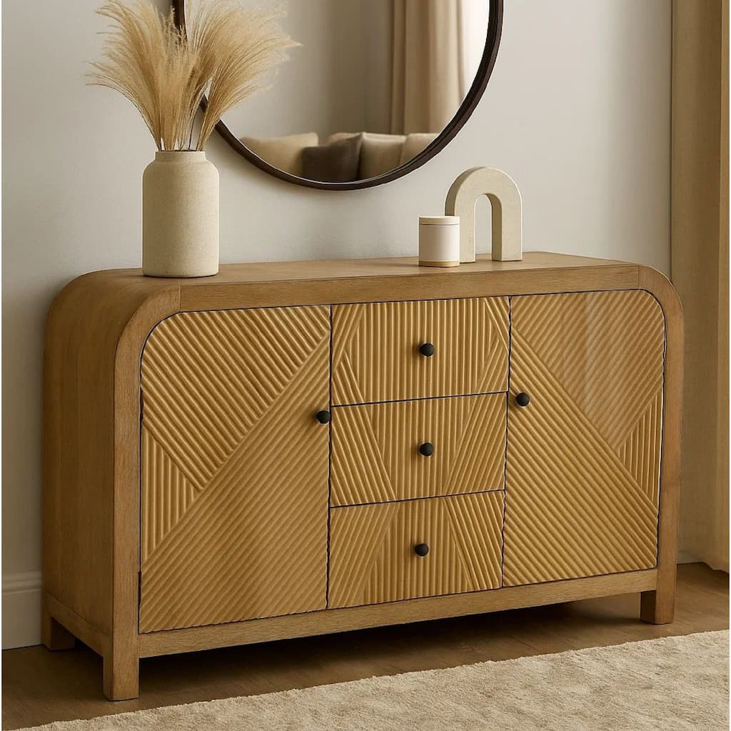 Aki Storage Cabinet Dresser, 3 Drawers and 2 Doors, 47 Inch Brown Wood